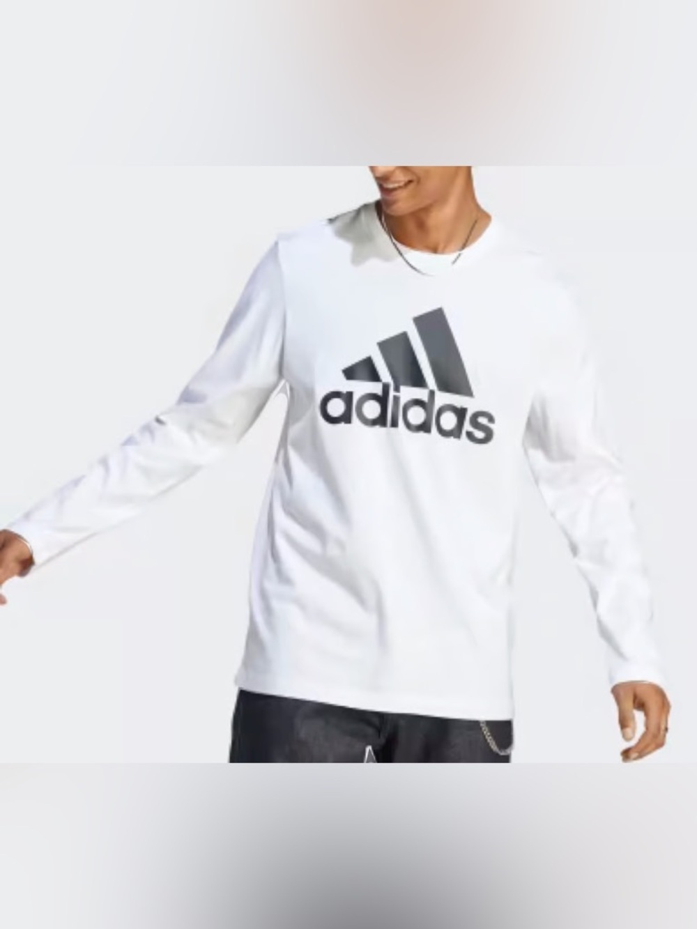 adidas White Long Sleeve Tee with Black Logo